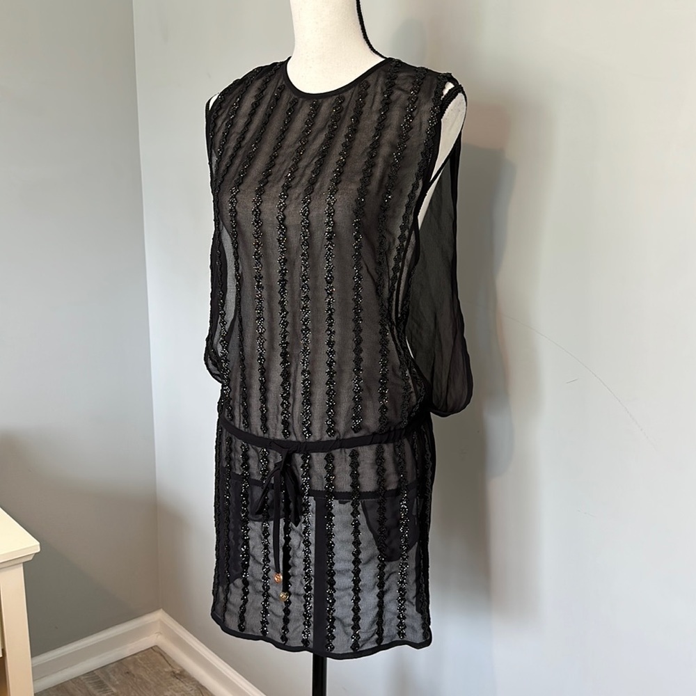 Pacha Ibiza River Island Sequin Black Sheer Sexy Swimsuit Coverup NWT